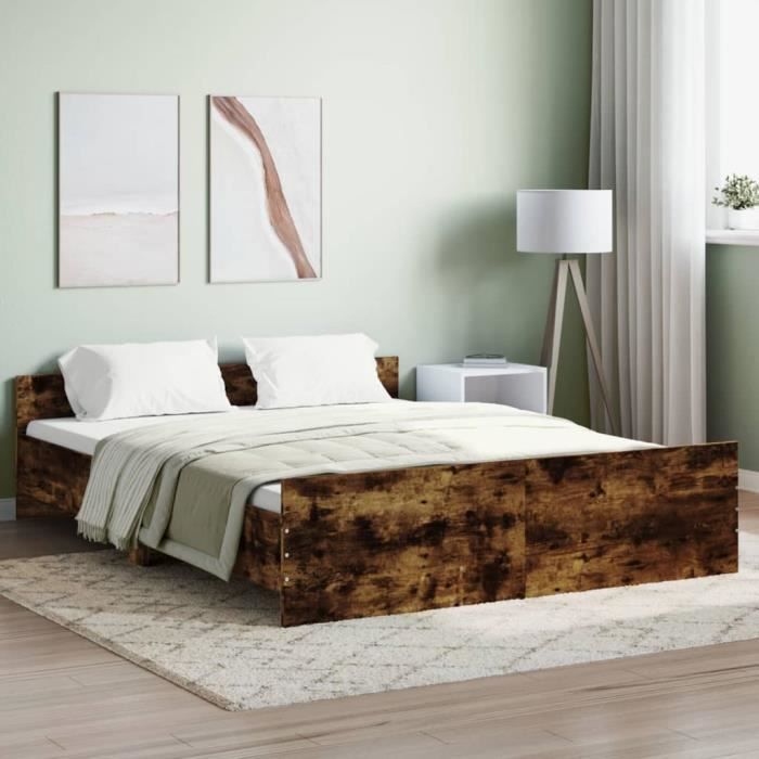 VidaXL Bed Frames Headboard and Footboard Smoked Oak 160x200 Cm 3203765