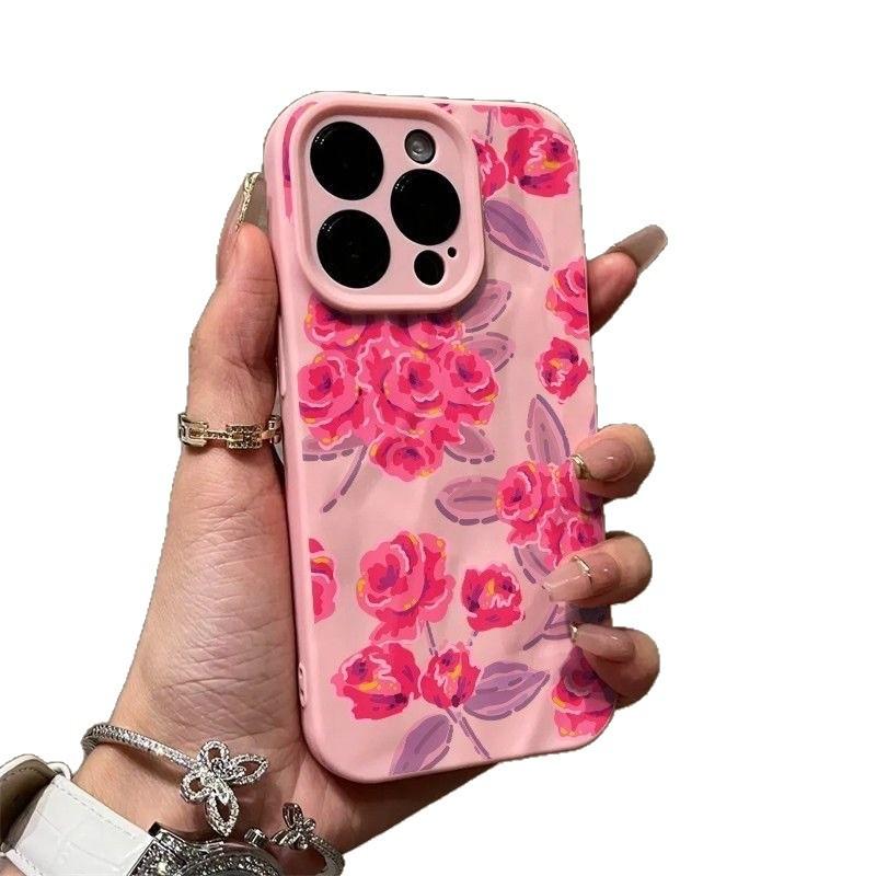 The New Pink Rose Is Suitable for Iphone17pro Mobile Phone Case Apple 15 Three-dimensional 14 Retro 13promax16x12.