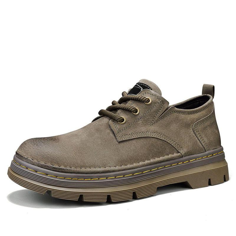 [Thick sole heightening] Tooling shoes men's spring low-top rhubarb boots lightweight casual leather Martin boots men's
