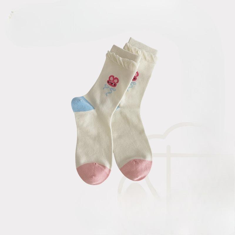 Pink Boneless Women's Mid-calf Socks, Thin and Cute Cartoon Socks for Girls In Spring and Summer