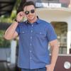 Men 'S Summer Cool Thin Breathable Solid Color Button Cotton Shirt Short Sleeve