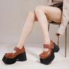 Retro Solid Color Square Toe Thick Soled Shoes Genuine Leather Versatile Women's Platform Shoes