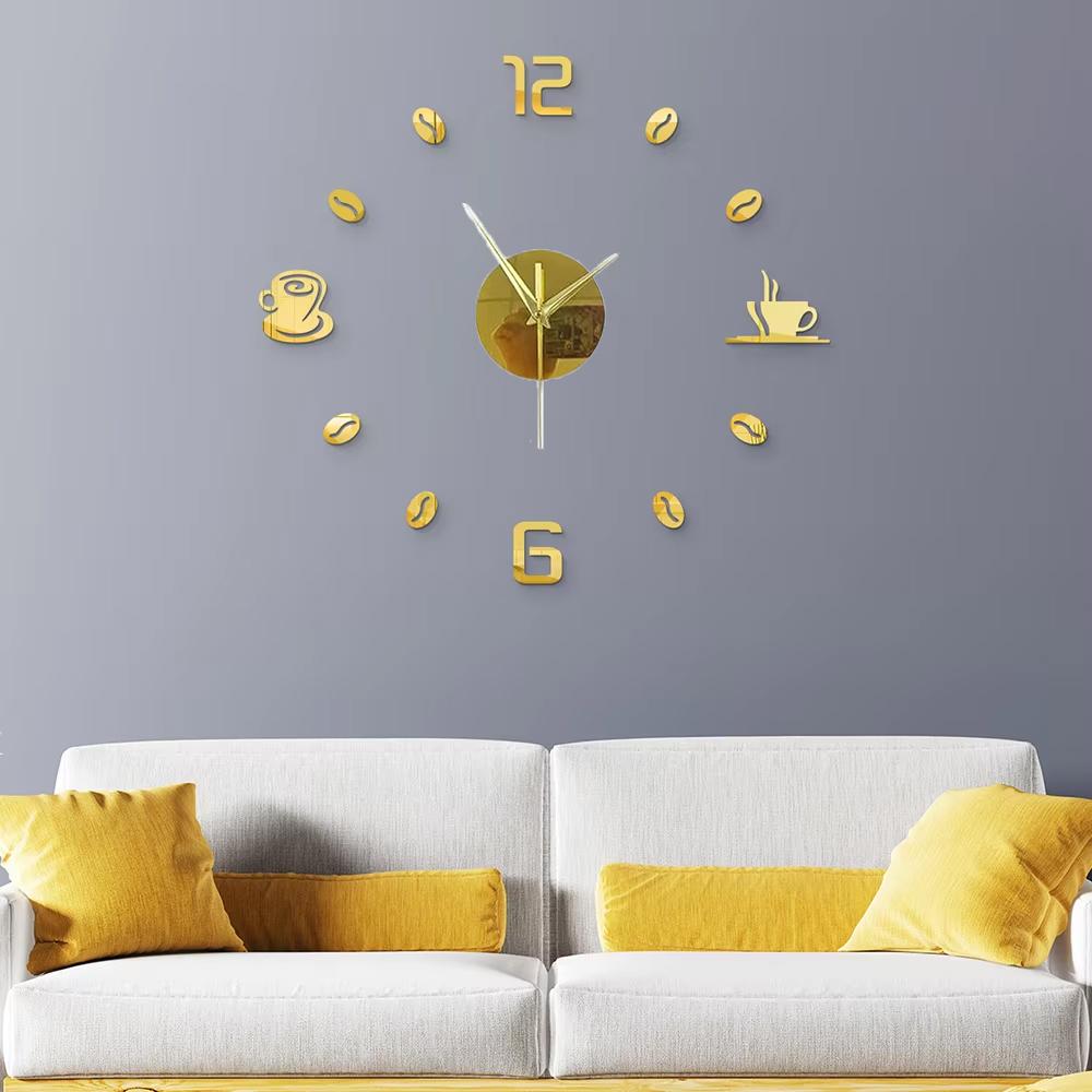 27inch Nordic Wall Clock Dining Restaurant Cafe Decorative Clocks Acrylic Mirror Wall Sticker Silent Quartz Watch Home Decor