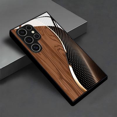 Simple Brown Textured Pattern Glass Phone Case for SamsungS26/S25/S24/S24 FE/S24 Plus/S24 Ultra/S23 +/S23 Ultra/ /S22 Ultra/S20