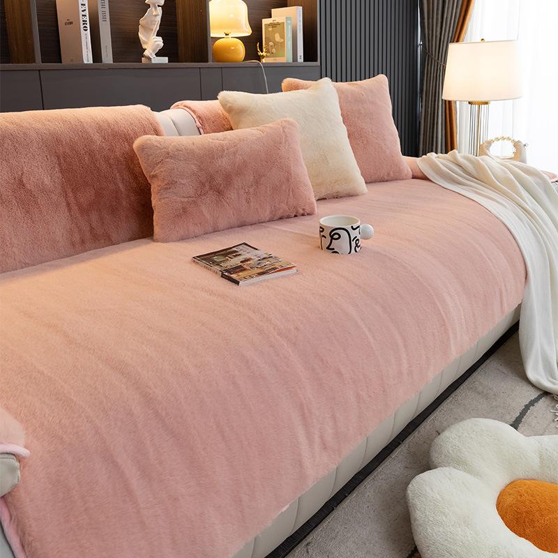 High-End Entry Lux Mink Fur Thickened Fleece Sofa Cushion Winter Sofa Cover Full Covered Cloth
