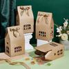 30 Adet Ev Şeklinde Kağıt Hediye Kutusu Hediye Saklama Kutusu Görünür Pencere ve Polyester Kurdeleli Kahverengi Bitmiş Ürün: 10x7x10cm
