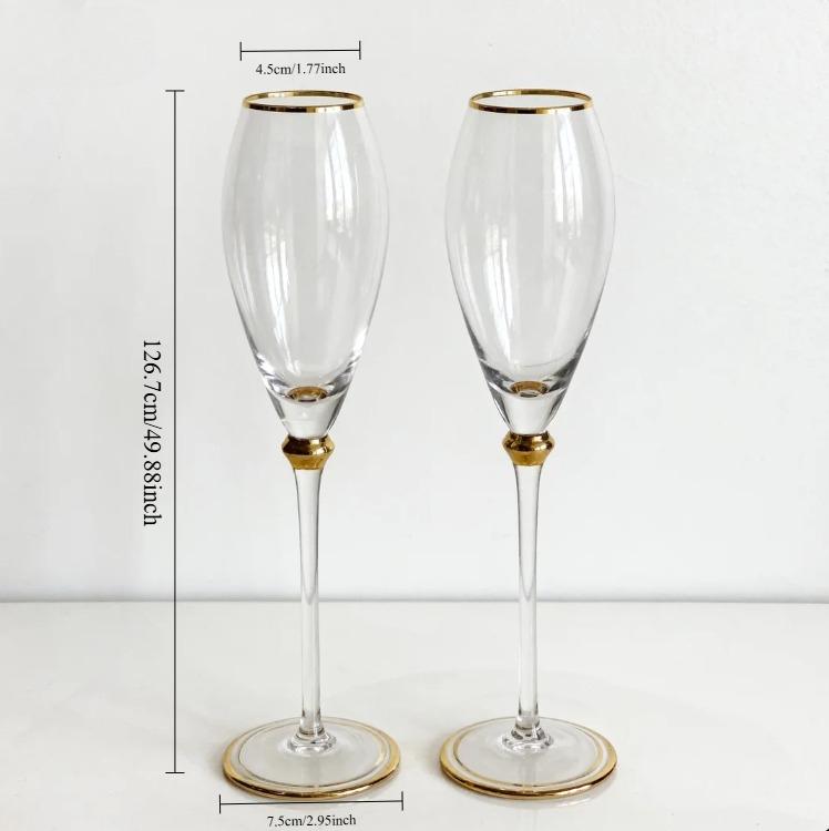 Luxury Gold-Rimmed Crystal Champagne & Wine Glasses - Elegant Stemware for Dining Table Clubs Display Rooms Decorative Glassware