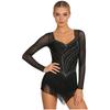 All-in-One Performance Jumpsuit for Women S-XXL: Perfect for Tango, Rumba & Figure Skating with Mesh Sleeves & Open Back