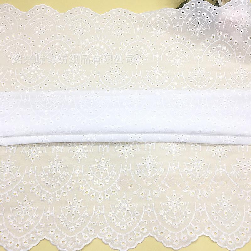 100x130cm Tessuto di Cotone Bianco Ricamato con Occhielli Pizzo di Cotone Materiale per Cucire Vestiti, Al Metro 23 stili