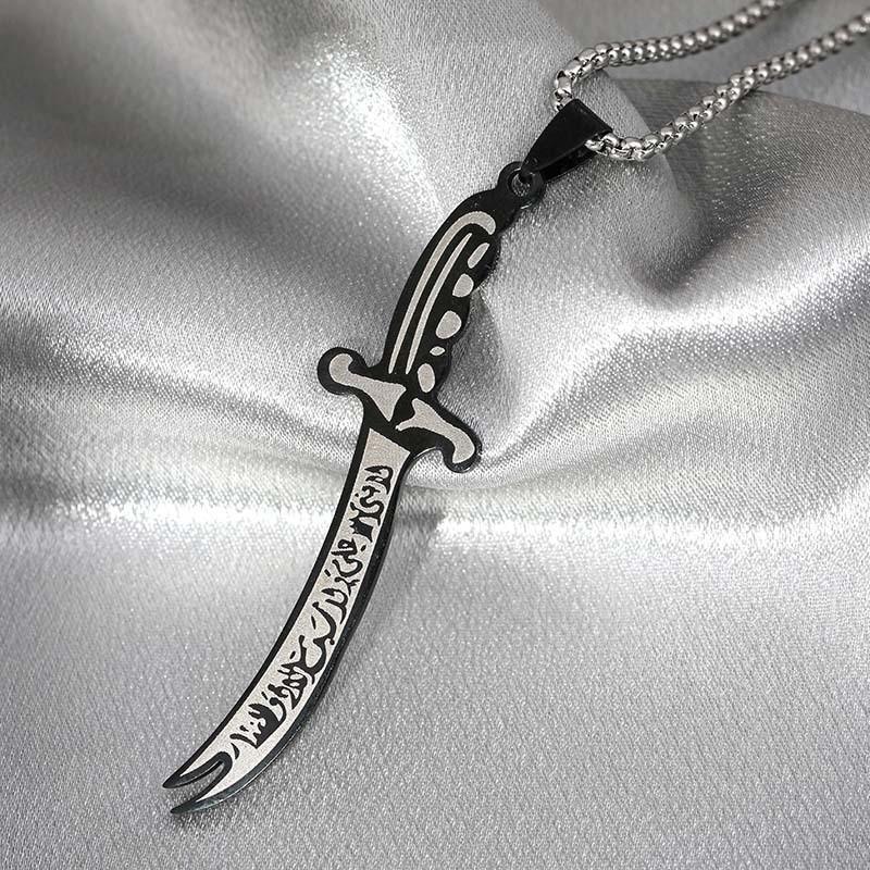 

Vintage Arabic Curved Dagger Necklace For Men Unique Stylish Hip Hop Pendant Jewelry Arab Scimitar Silver
