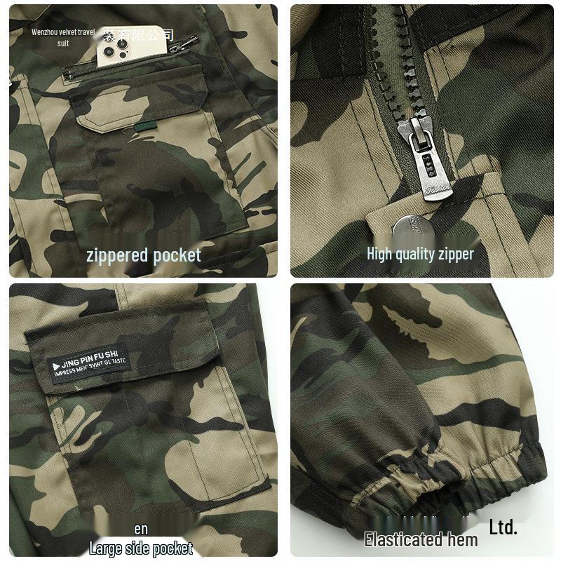 Men's Camouflage Welding Suit - Durable Cotton Workwear for All Seasons - Ideal for Military Training, Workshops, and Construction Sites