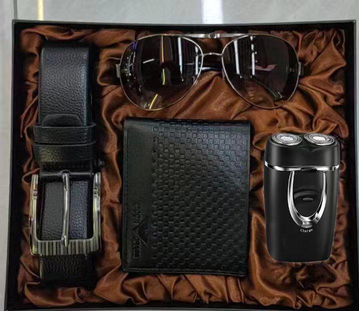 Luxury Gift Set: Belt, Wallet, Tie, Large Dial Quartz Watch (Random Cufflinks & Tie)