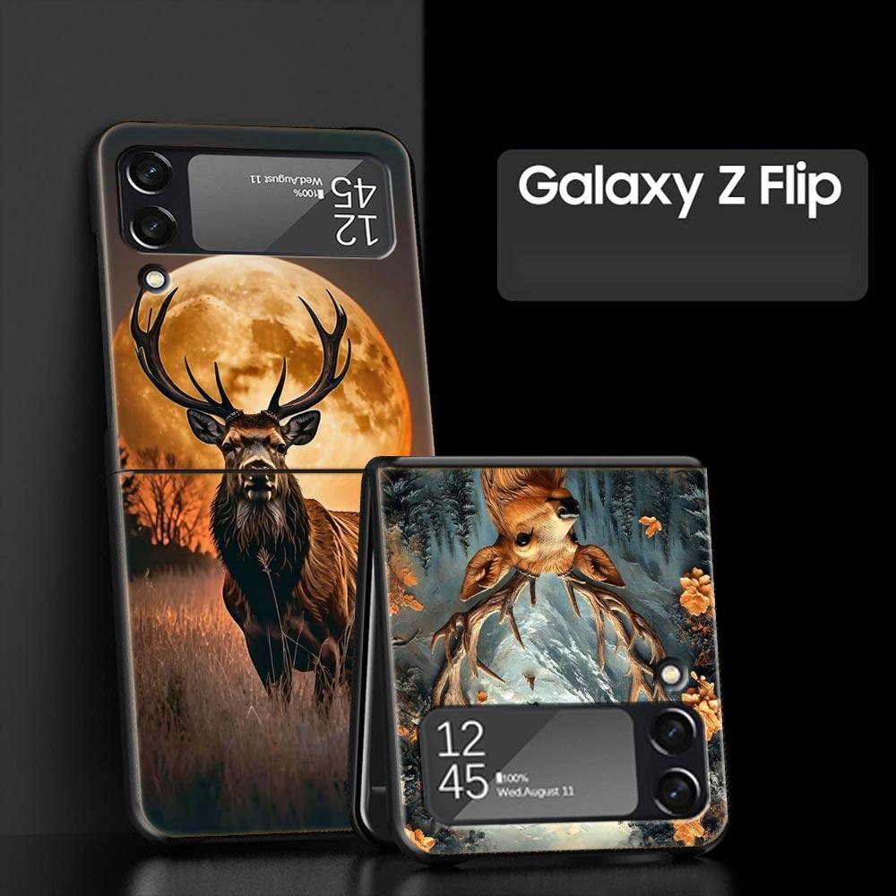 Deer Lichee Pattern Hard PC Phone Case For Samsung Galaxy Z Flip 7 6 5 4 Black Cover For Galaxy Z Flip 3 Foldable Fundas Shell