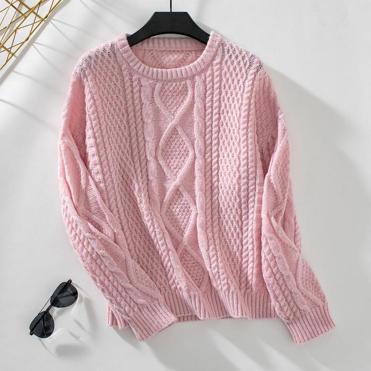 

Loose Knit Vintage Cardigan Long Sleeve O neck Solid Color Top Autumn Winter Sweater XL рожевий