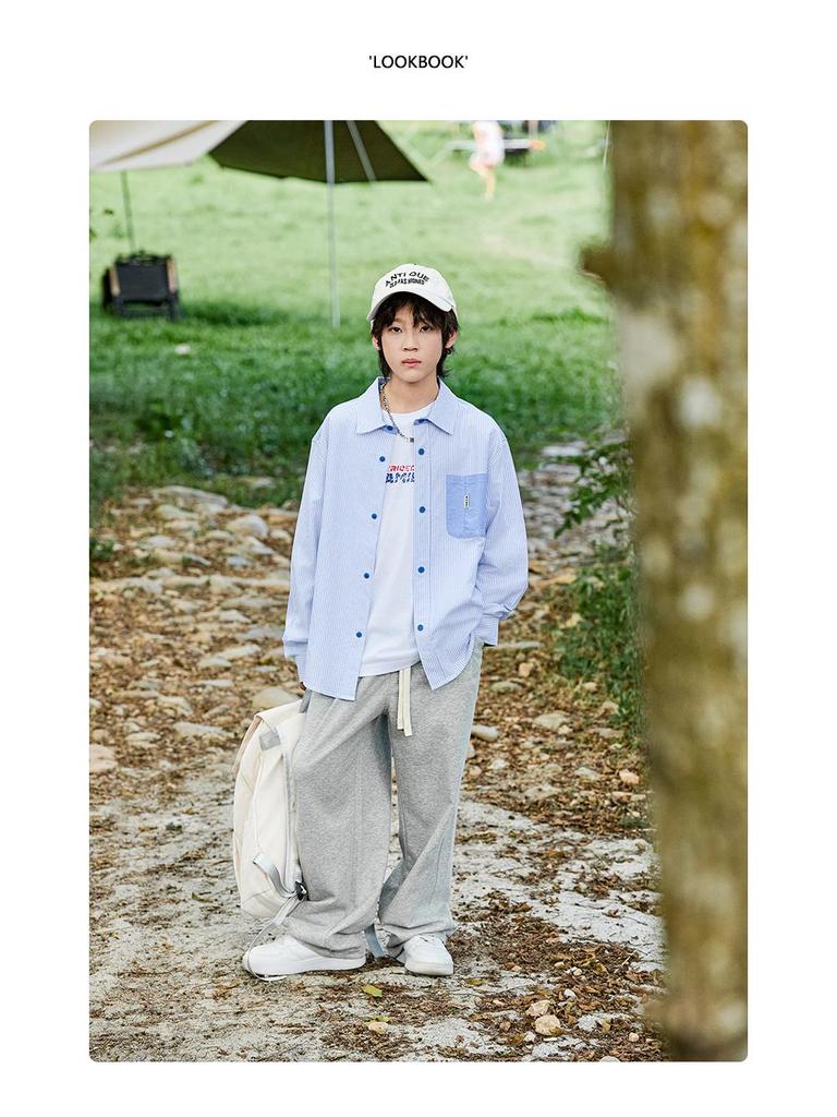 2025 Autumn Classic Color Block Pure Cotton Loose Fit Boys' Shirt