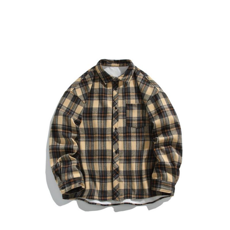 

Осенне-зимний стиль Плюс бархат Утолщенный Ретро Мужской Клетчатый Большого размера Лацкан Рукав до запястья Рубашка Куртка Мужская 5XL