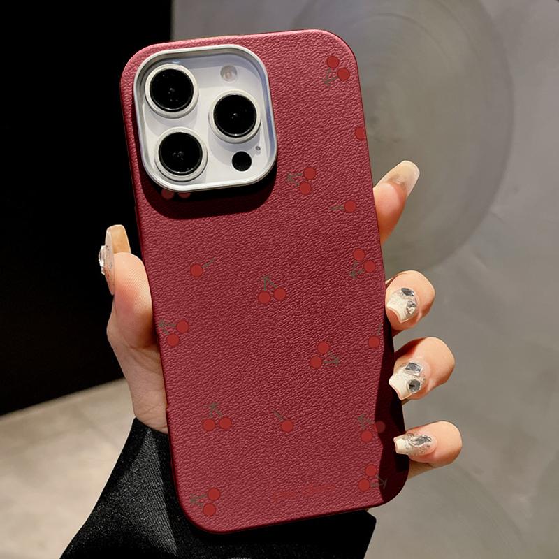 Little Cherry Print Slim for Magsafe Case For iPhone 16 Pro Max 15 14 Pro 13 12 11 TPU Matte Leather Texture Shockproof Soft Magnetic Phone Cover