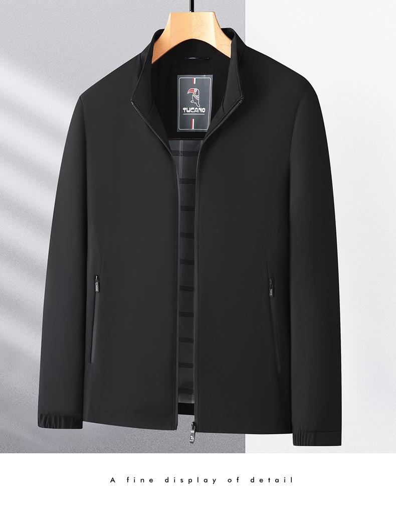 Red Festive Small Stand-Collar Casual Jacket for Middle-Aged Men - Spring/Autumn