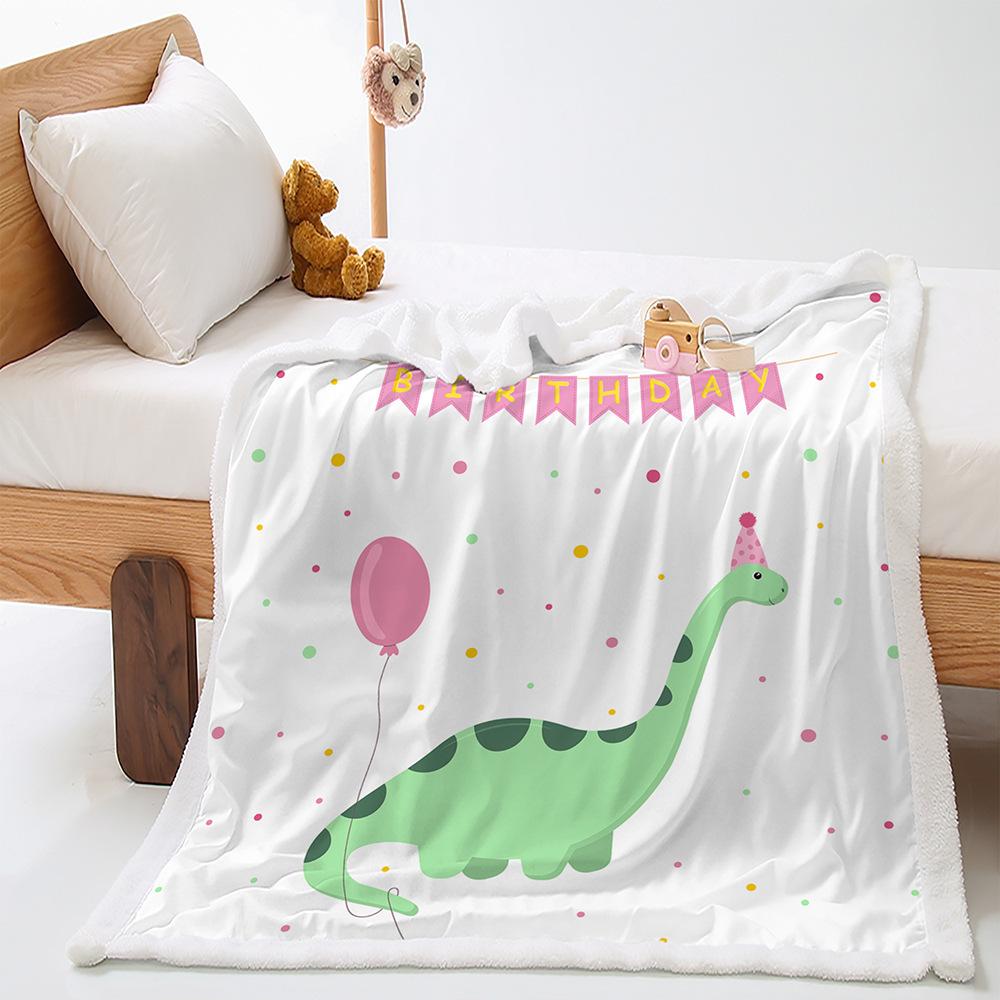 2D Digital Printed Cover Blanket Birthday Cake Blessing Thickened Lamb Fleece Crystal Fleece Blanket