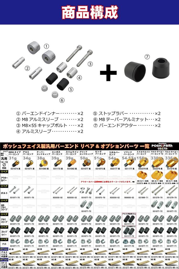 POSH 032279-26-10 Motorcycle Goods Handlebar End Middle Weight Bar End Universal Handle Inner Diameter 032279-26-10