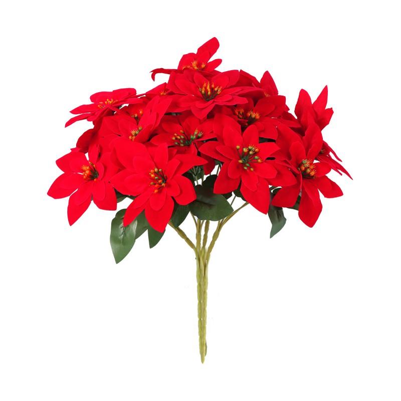 Artificial Christmas Poinsettia Bouquet 5-18 Branches Velvet Faux Plant Holiday Table Decor
