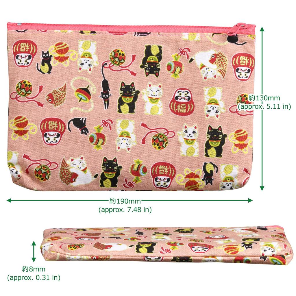 Morikuru Made in Japan Square Oblong 19 x 13 with a Shofuku Cat Cute for Small SG Wonder Zone Pink (Morikura) Pouch, cm, Print, Multi-Pouch Items,