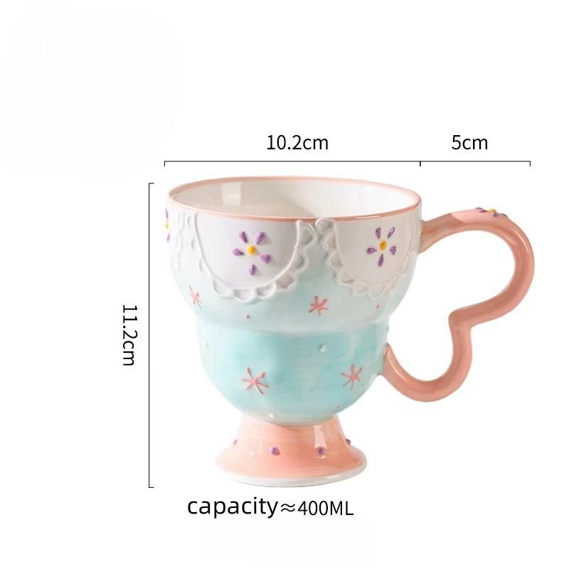 Tazza in Ceramica Carina Dipinta a Mano con Rilievo Tazza da Caffè Elegante Chic Tazza per Latte Avena Matcha Acqua Accessorio da Cucina Bicchieri Regalo