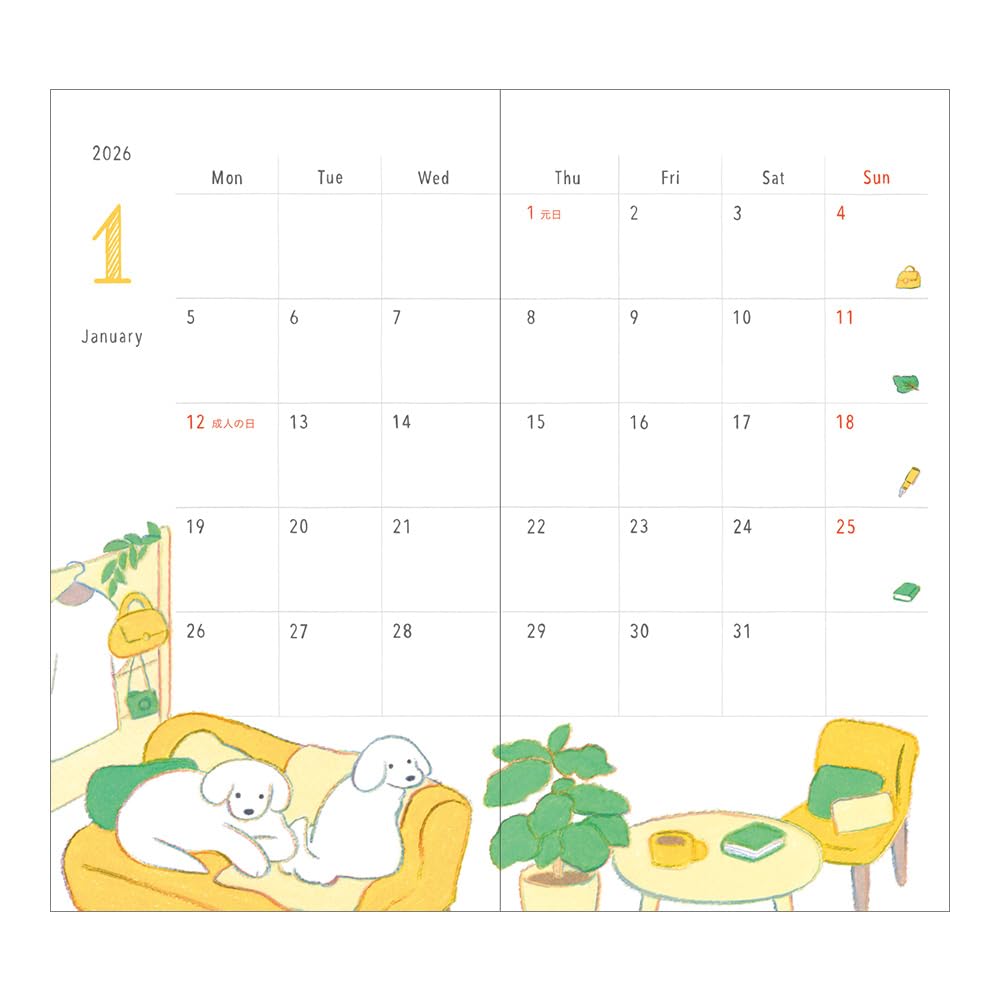 MIDORI Pocket Diary 22361006 2026 Slim Monthly Planner, Dog, January Start
