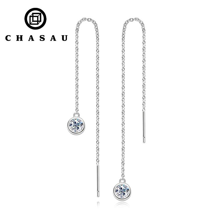 China Manufacturer Round Cut 5mm 0.5ct Moissanite 925 Sterling Silver Ladies Fashion Dangle Tassel Earrings