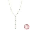 Factory  S925 Sterling Silver Y-shape Turquoise Sweater Chain Necklace for Women Dainty Daily Wear Necklace Jewelry