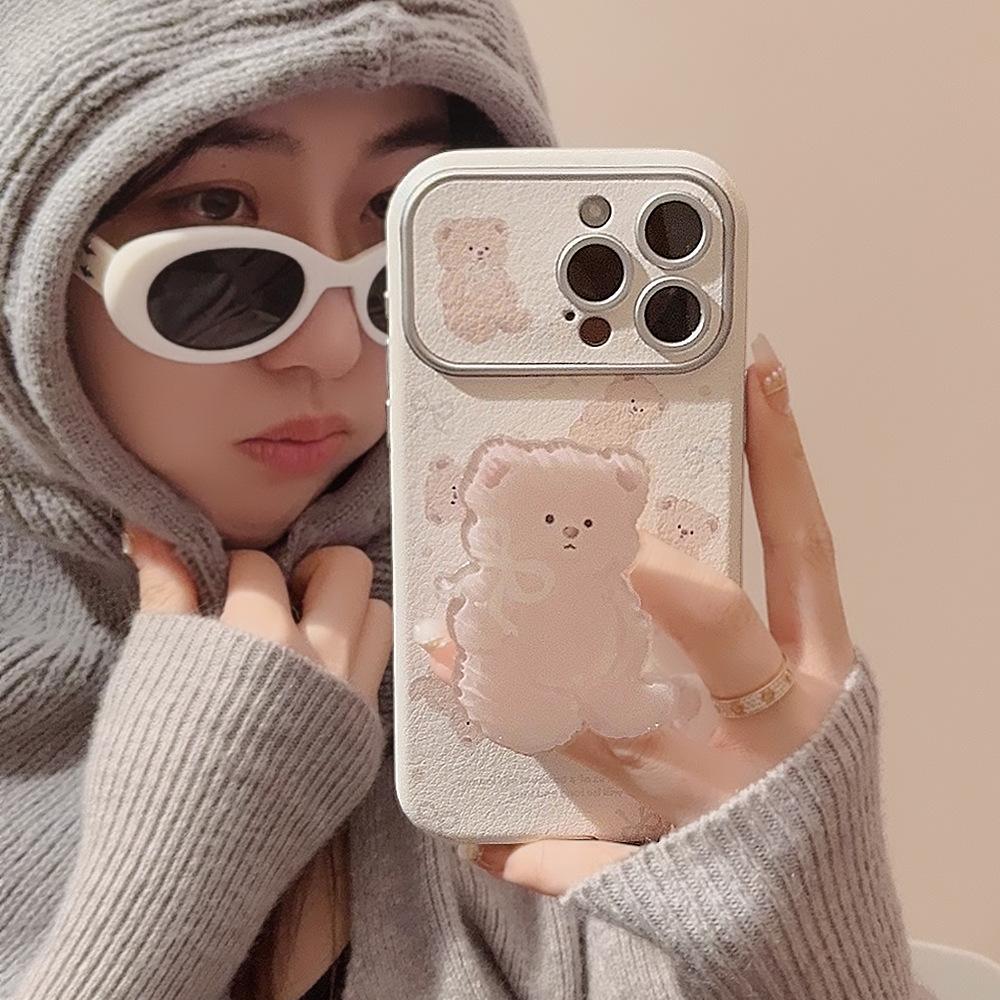 Korean Style Bear Stand Iphone15 Apple 16promax Mobile Phone Case 13 Suitable for Ins Super Cute Cute