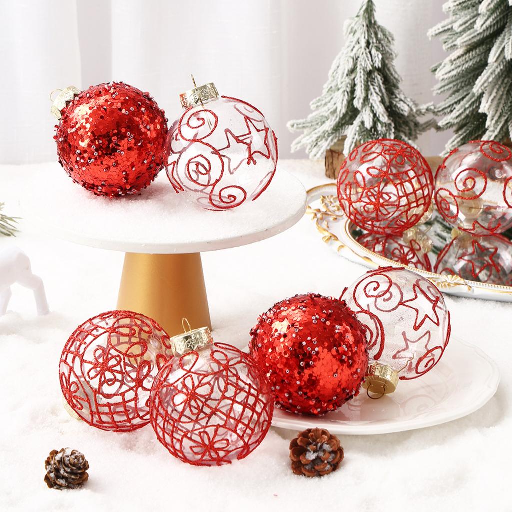 8cm/6PCS Premium Transparent Painted Christmas Balls Set - Handcrafted Ornaments For Elegant Holiday Decor