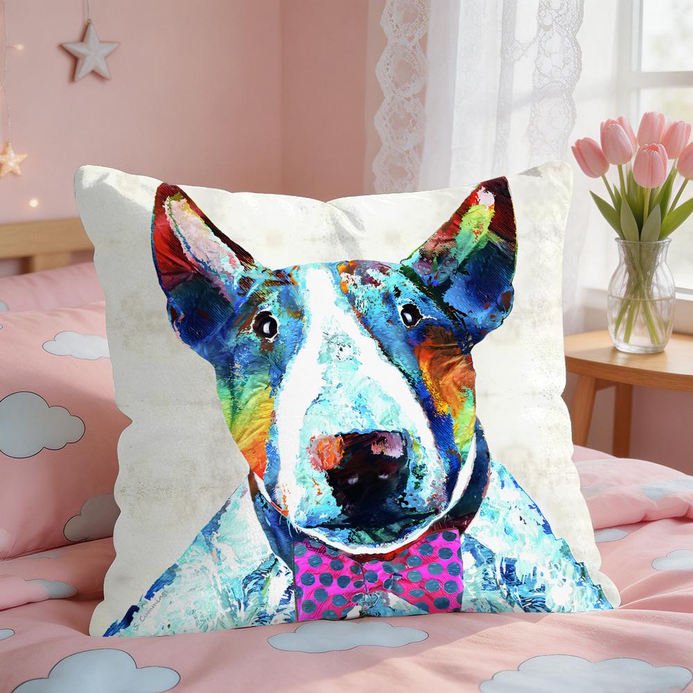 Cartoon Bull Terrier Series Cushion Cover Square Short Plush Pillow Case Living Room Sofa Home Decor Funda X