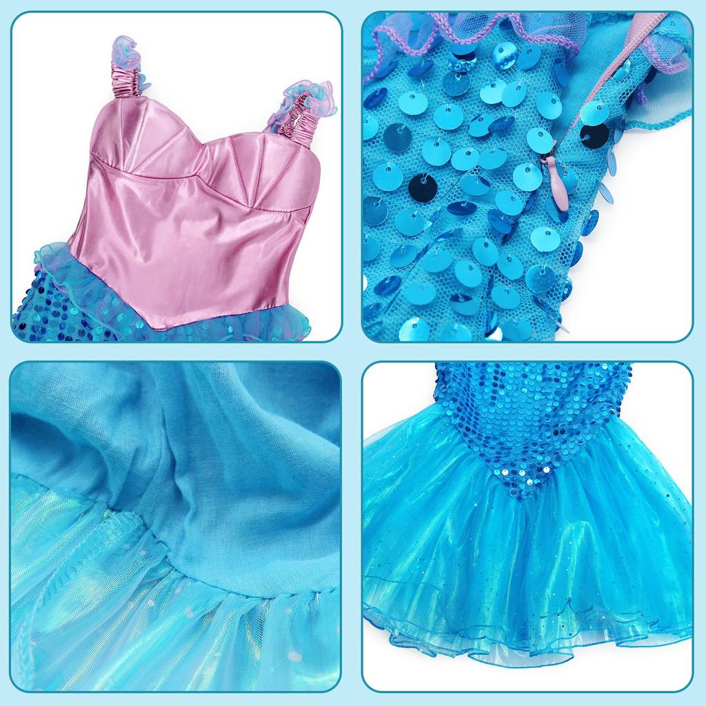 Set Rochie Printesa Sirena 6 Accessories Blue 5-6 Years 110cm Kids Party Costume