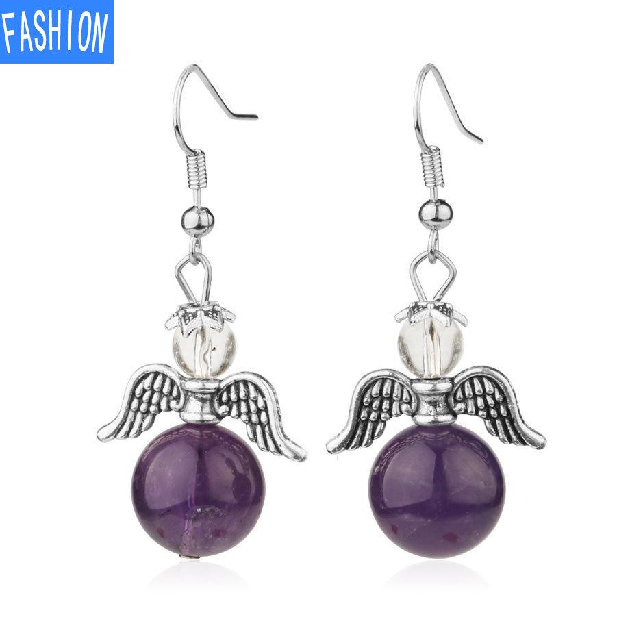 European and American Trinkets Natural Crystal Angel Wings European and American Earrings Autumn and Winter Kaai Female Earrings