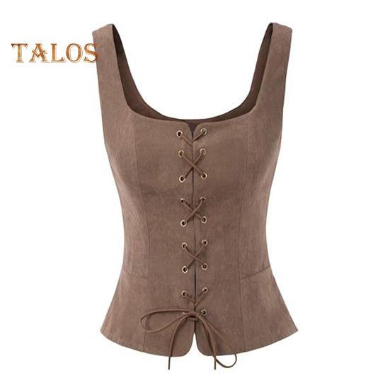 

Жіноча жилетка зі шнурівкою на ременях Відродження Vinatge Квадратний виріз Без рукавів Середньовіччя Приталений Суцільний колір Хелловін Косплей Топ M кавовий
