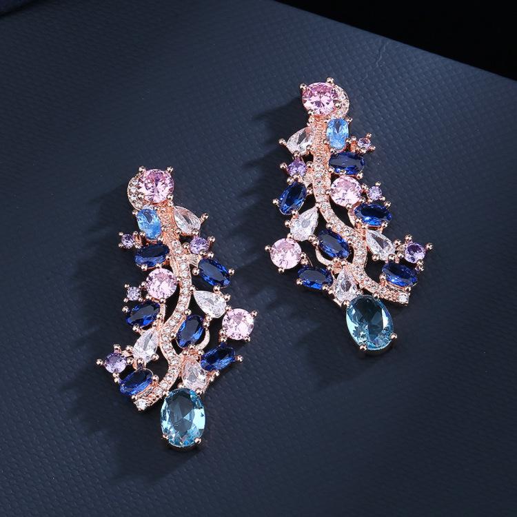Idyllic Sapphire Tassel Earrings Cold Wind Jewelry Colored Zircon Earrings Long Ear Clips