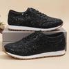 Plus Size Flat Casual Sports Shoes Women's 2025 New Sequin Lace-up Shoes