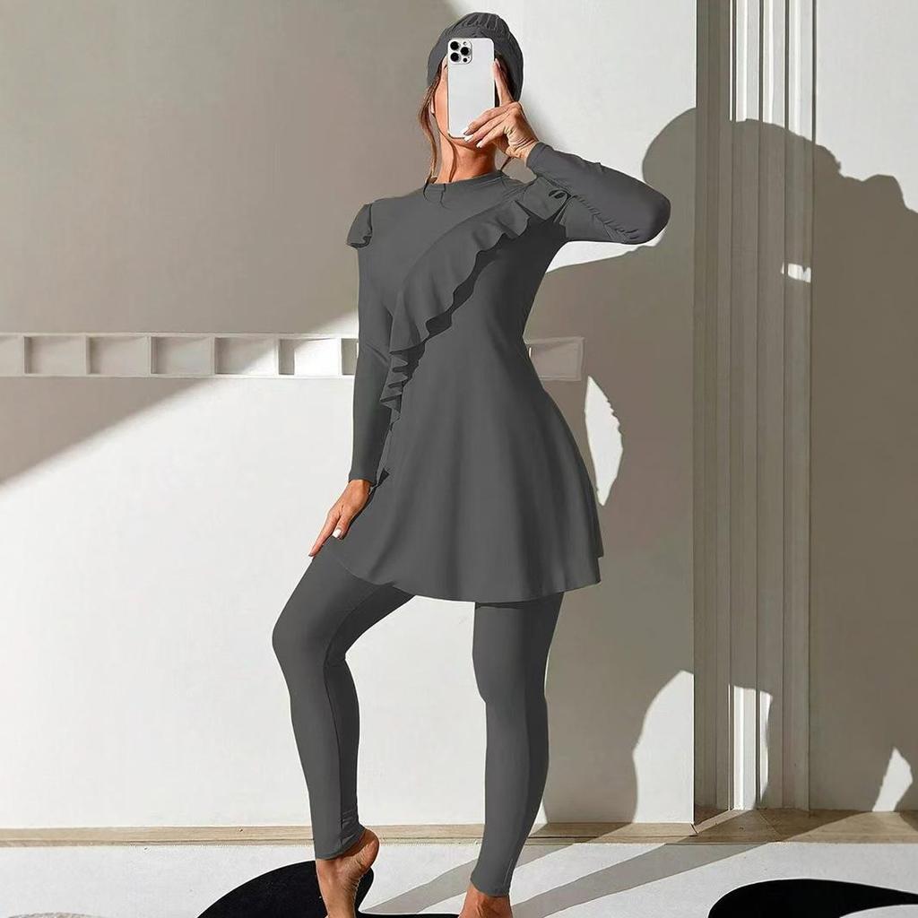 Plus Size Conservative Burkini: Long Sleeve, Swim Skirt & Long Shorts Set