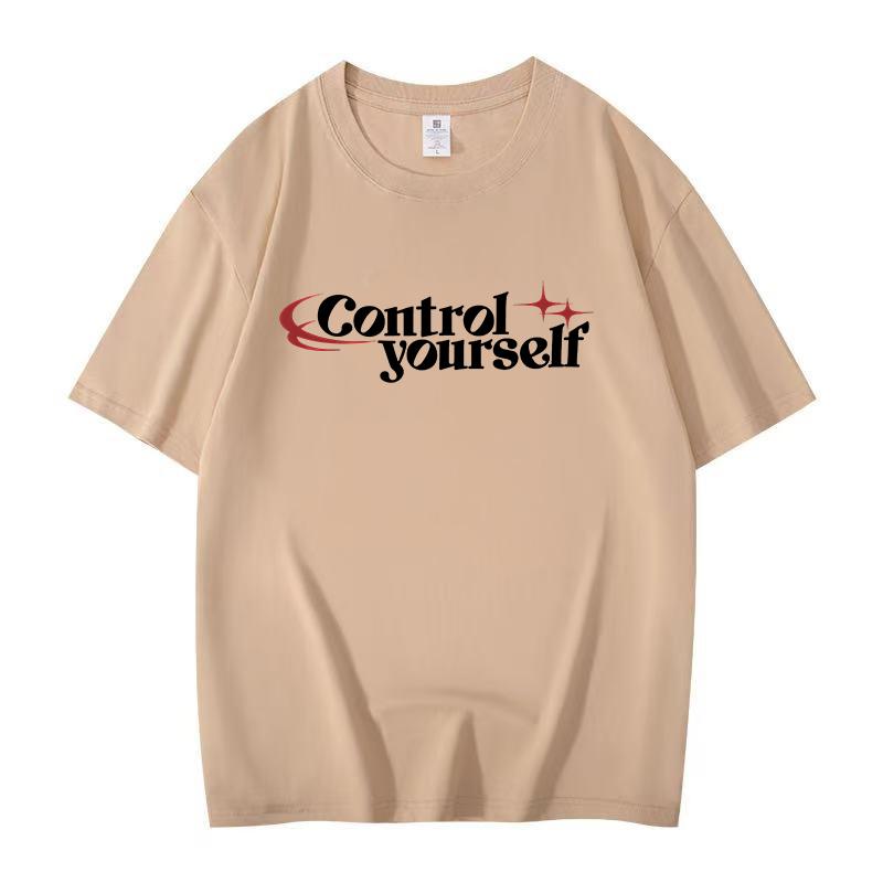 

American street men s letter printed pure cotton short sleeved T-shirt with loose casual round neck, daily casual versatile top S