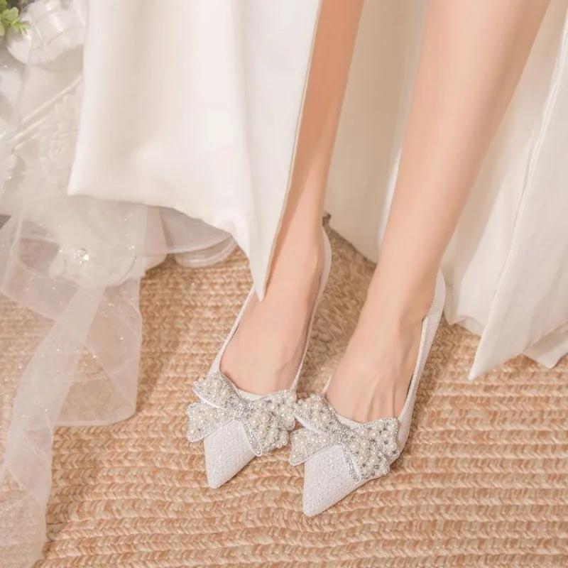 Fashion Wedding Bride Shoe Women's Shoes Pointed Toe Ladies Pumps Stilito with Bow High Heels on Heeled 2025 Trend Chic and Elegant 39
