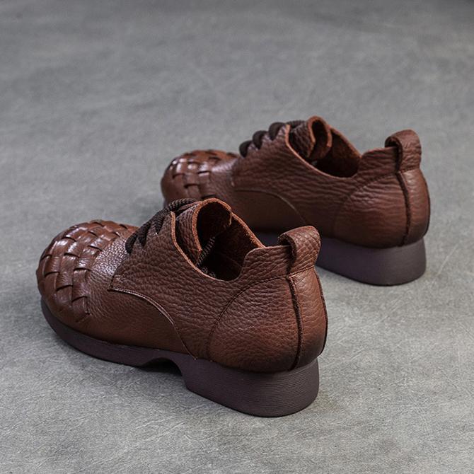 Johnature Genuine Leather Comfortable Pumps Retro Solid Color Commuting Versatile Casual Women's Shoes