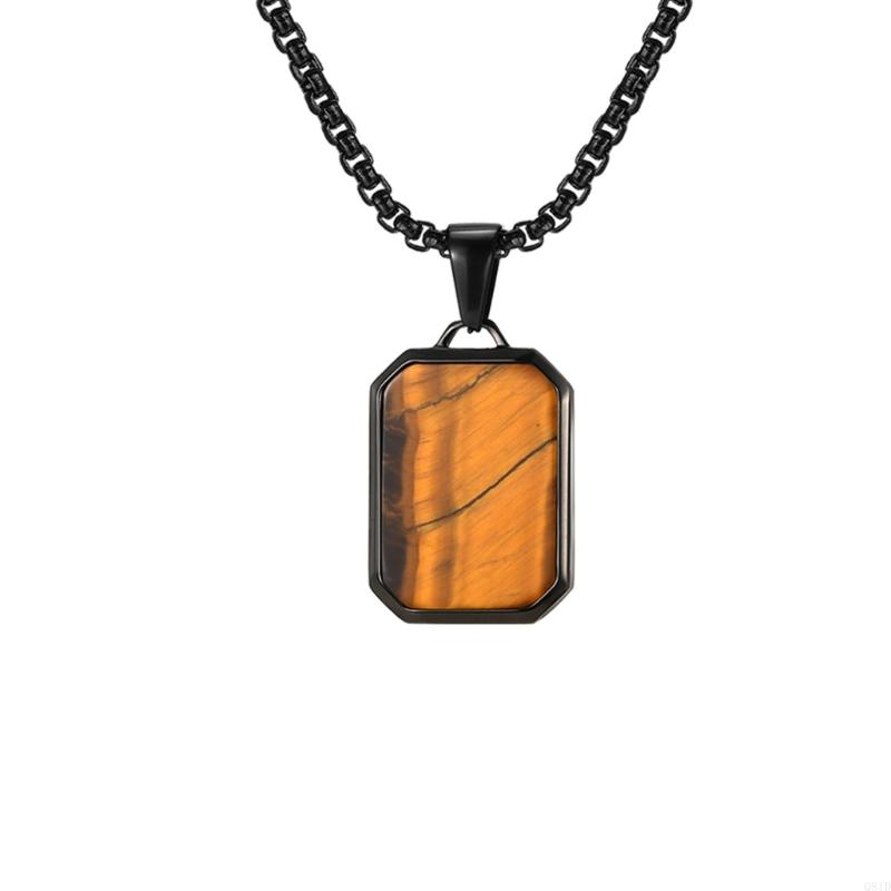Rectangular Geometric Pendant Necklace Stainless Steel Jewelry Stones Jewelry