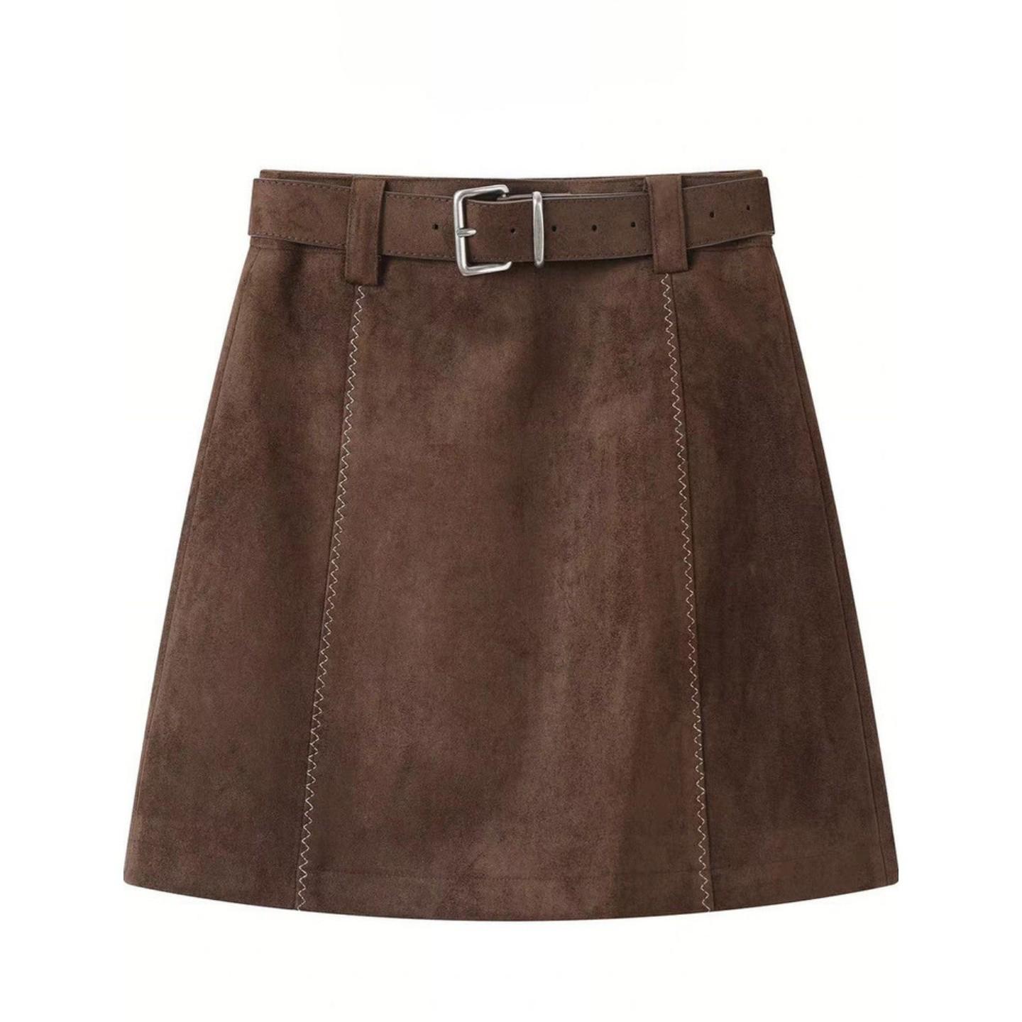 

Petite Brown Suede A-Line Half-Skirt for Women - Coffee Color, Hip-Hugging, Spring/Autumn 4XL