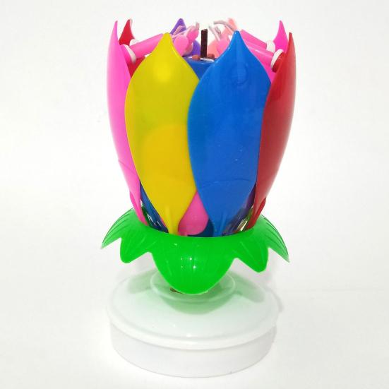 Lotus Candle Solid Paraffin Colored Flower Shape Flat Bottom Rotating Electronic Candle Birthday Cake Music Candles Party Supplies