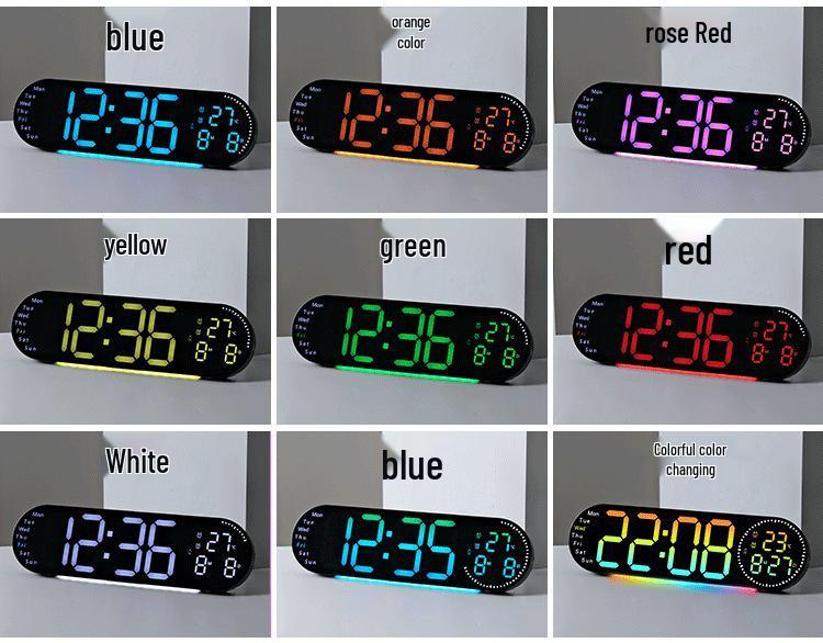 RGB LED Digital Wall Clock - Large Screen, Color Changing, Multifunctional for Living Room
