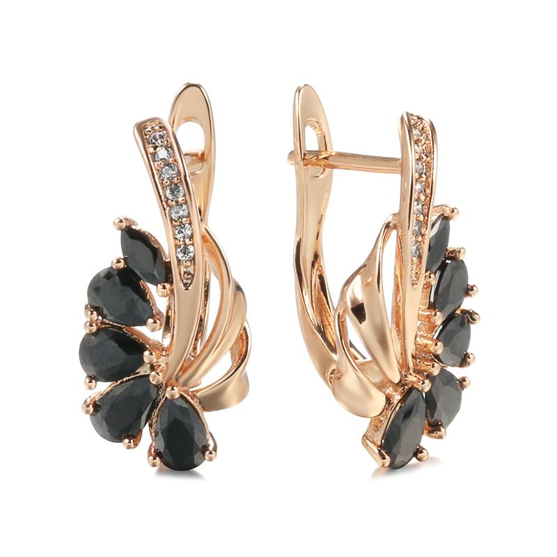 Fashion Rose Gold Color Black With White Natural Zircon Drop Earrings For Women Luxury Vintage Fine Daily Jewelry