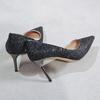 Wind New Women's Shoes Shallow Mouth Pointed Tip Shining Sequins Sexy and Thin High Heels Black Work Shoes