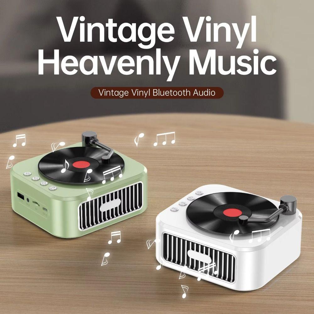 Rich Bass Vinyl Record Player HiFi Sound Waterproof Mini Wireless Bluetooth Speaker USB Interface Nostalgic Portable Speaker