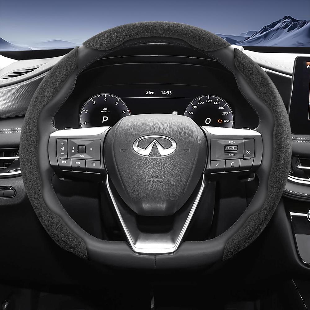 bpzsw1 Suitable for Infiniti Sports Suede Leather Steering Wheel Cover with Split Snap-On Design for Models Such as Q50 Qx50 Qx55